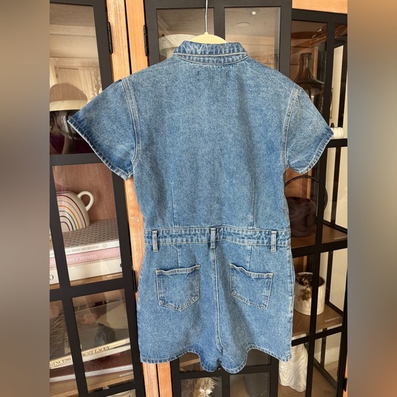 LIONESS denim romper playsuit u know what’s up short sleeve jean utility buttons - Picture 4 of 7
